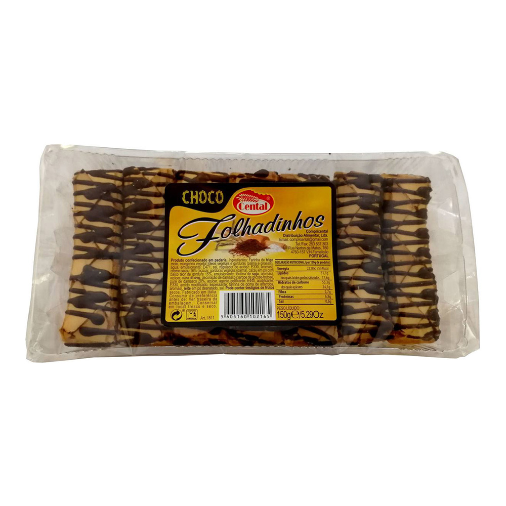 CENTAL FOLHADINHOS C/COBERTURA CHOCOLATE 150GRS CENTAL FOLHADINHOS C/COBERTURA CHOCOLATE 150GRS
