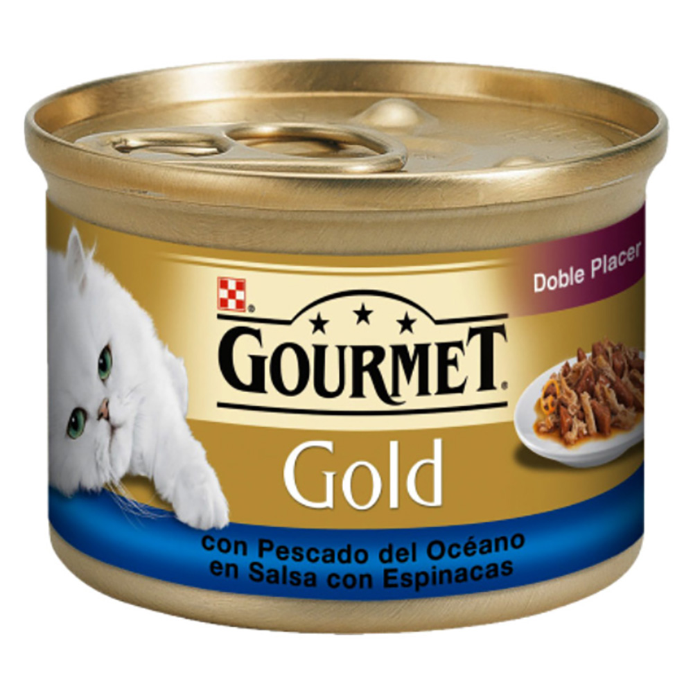 GOURMET GOLD GATO DUPLO PRAZER C/PEIXE DO OCEANO EM MOLHO ESPINAFRES 85GRS GOURMET GOLD GATO DUPLO PRAZER C/PEIXE DO OCEANO EM MOLHO ESPINAFRES 85GRS