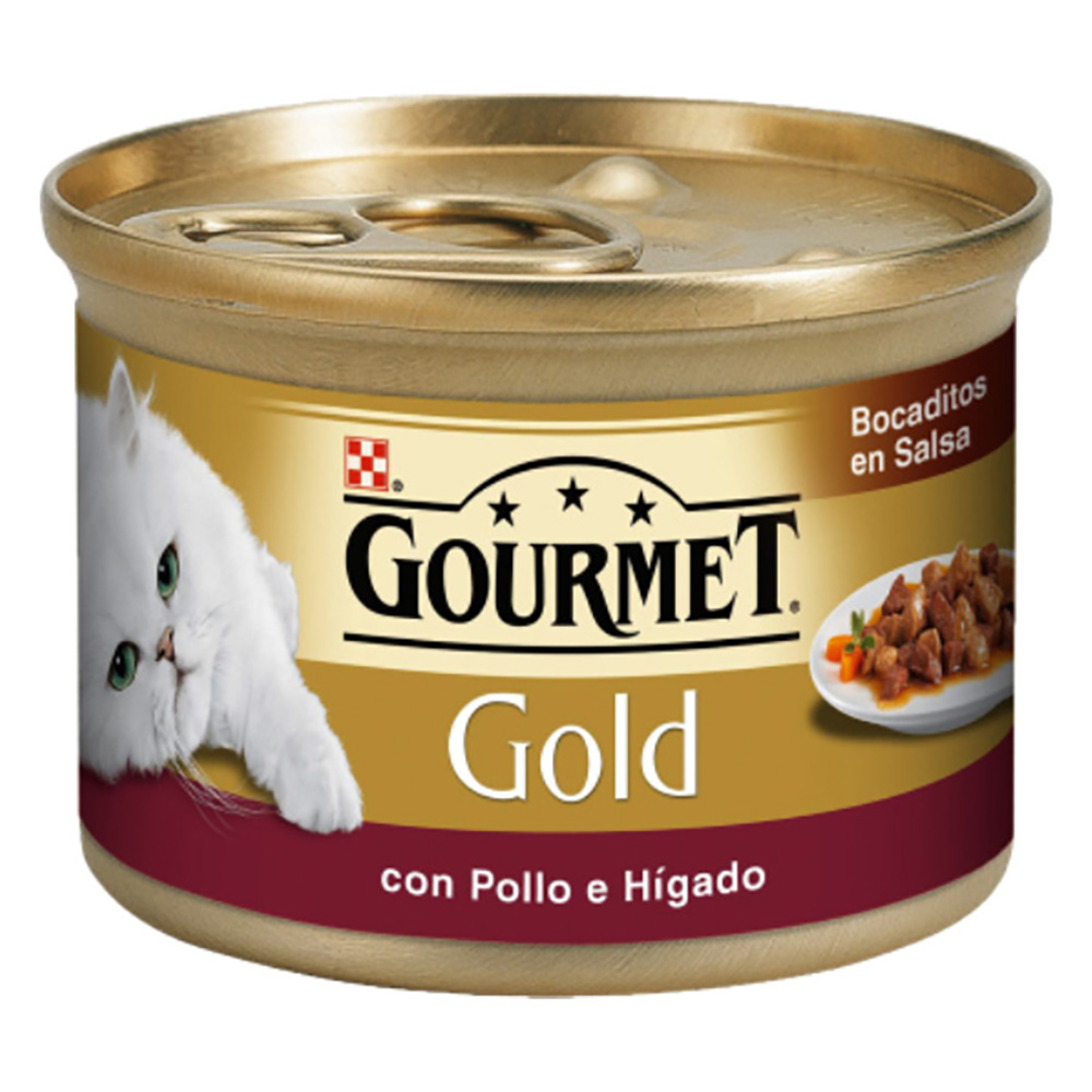 GOURMET GOLD GATO PEDACINHOS EM MOLHO C/FRANGO E FIGADO 85GRS GOURMET GOLD GATO PEDACINHOS EM MOLHO C/FRANGO E FIGADO 85GRS