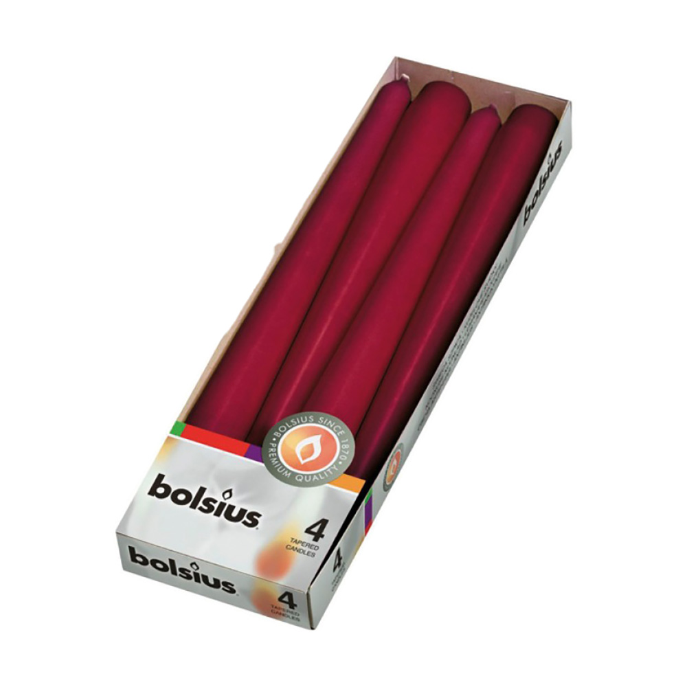 BOLSIUS CONJUNTO DE 4 VELAS CONICAS 24,5×2,4CM BORDÔ BOLSIUS CONJUNTO DE 4 VELAS CONICAS 24,5×2,4CM BORDÔ
