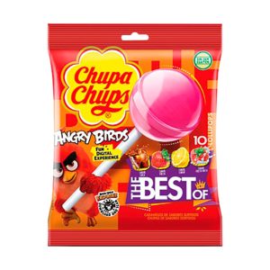 CHUPA CHUPS ANGRY BIRDS COLA/MORANGO/LIMÃO/NATA MORANGO 10UND