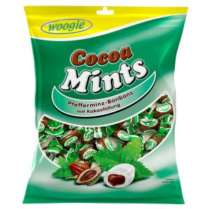 WOOGIE COCOA MINTS BOMBONS HORTELÃ-PIMENTA C/RECH. CACAU 150GRS