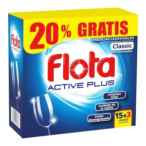 FLOTA ACTIVE PLUS PASTILHAS PARA MÁQUINA DA LOIÇA 15+3 LAVAGENS 252GRS
