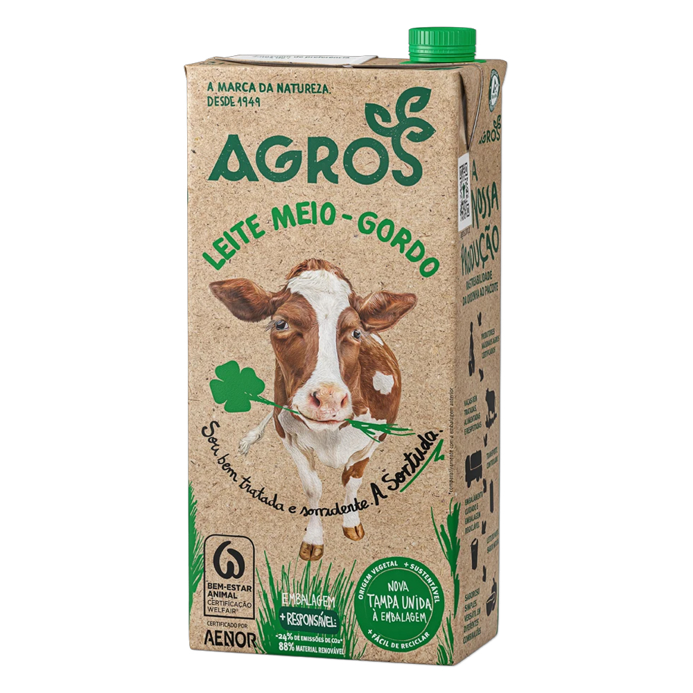 AGROS LEITE MEIO GORDO 1L AGROS LEITE MEIO GORDO 1L