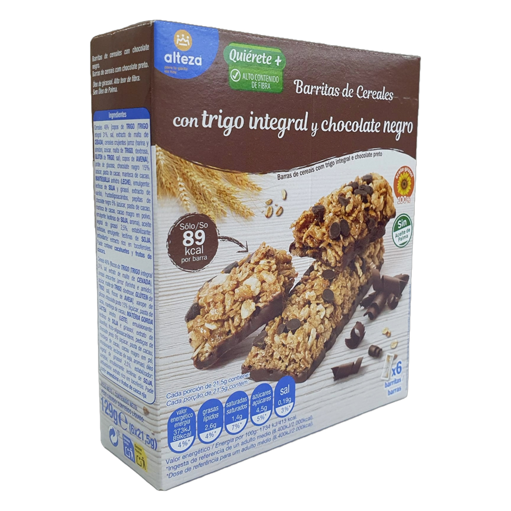 ALTEZA BARRAS CEREAIS TRIGO INT/CHOC.NEGRO 129GR 6B ALTEZA BARRAS CEREAIS TRIGO INT/CHOC.NEGRO 129GR 6B