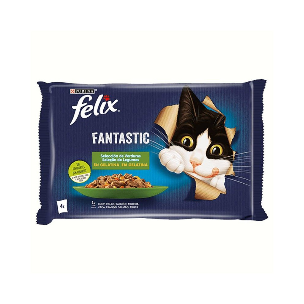 PURINA FELIX FANTASTIC(VACA E CENOURA, FRANGO E TOMATE) (4X85GRS) 340GRS PURINA FELIX FANTASTIC(VACA E CENOURA, FRANGO E TOMATE) (4X85GRS) 340GRS
